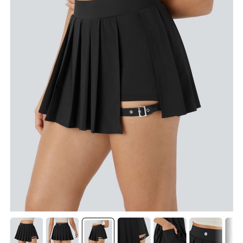 HALARA Black Pleated Mini Skirt with Buckle Strap Detail - Picture 7 of 11